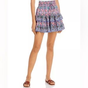 Bell Becca Printed Tiered Mini Skirt Blue Pink Floral Size XL
